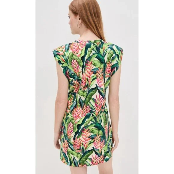 FARM Rio Heli Leaves Pearl T-Shirt Jersey Mini Dress Large Tropical casual - Picture 3 of 11